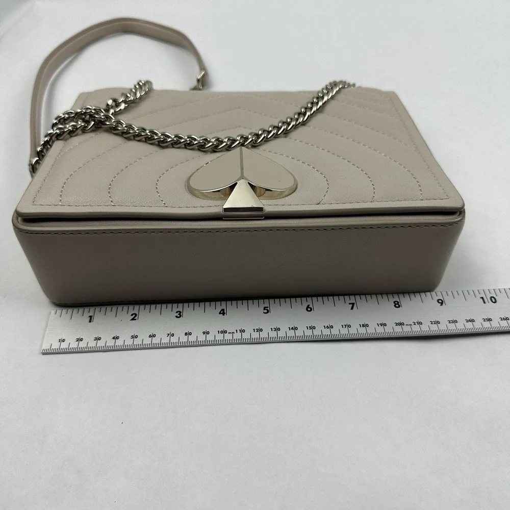 Kate Spade Natalia Flap Shoulder Bag Taupe Quilted Leather PXRU9411